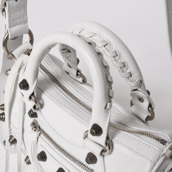 極美品 BALENCIAGA バレンシアガ Le Cagole ル カゴール ミニ ダッフルバッグ 2WAY ハンドバッグ ショルダーバッグ 743356 ホワイト アリーナ ラムスキン 中古 4a005041