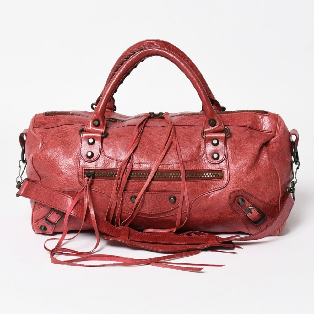 BALENCIAGA バレンシアガ ザ シティ ミディアム 2WAY ショルダーバッグ 128523 レザー レッド 美品 中古 4a004885