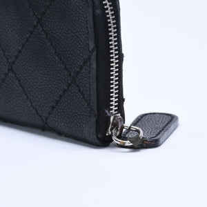 CHANEL Leather Wallet Card Case Coco Mark Wild Stitch Caviar Skin No. 10 Black Silver Hardware Good Condition Used 4a005094