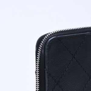 CHANEL Leather Wallet Card Case Coco Mark Wild Stitch Caviar Skin No. 10 Black Silver Hardware Good Condition Used 4a005094