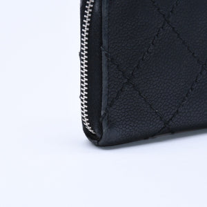 CHANEL Leather Wallet Card Case Coco Mark Wild Stitch Caviar Skin No. 10 Black Silver Hardware Good Condition Used 4a005094
