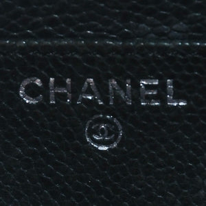 CHANEL Leather Wallet Card Case Coco Mark Wild Stitch Caviar Skin No. 10 Black Silver Hardware Good Condition Used 4a005094