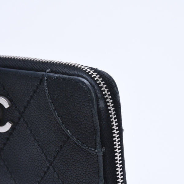 CHANEL Leather Wallet Card Case Coco Mark Wild Stitch Caviar Skin No. 10 Black Silver Hardware Good Condition Used 4a005094