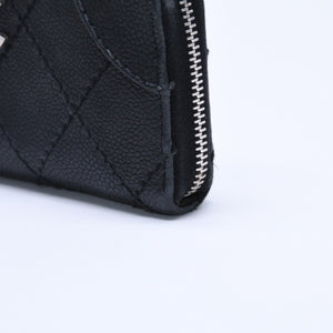 CHANEL Leather Wallet Card Case Coco Mark Wild Stitch Caviar Skin No. 10 Black Silver Hardware Good Condition Used 4a005094