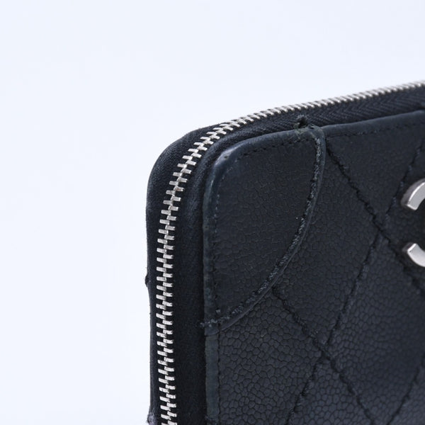 CHANEL Leather Wallet Card Case Coco Mark Wild Stitch Caviar Skin No. 10 Black Silver Hardware Good Condition Used 4a005094