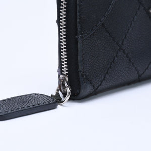 CHANEL Leather Wallet Card Case Coco Mark Wild Stitch Caviar Skin No. 10 Black Silver Hardware Good Condition Used 4a005094