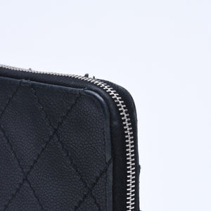 CHANEL Leather Wallet Card Case Coco Mark Wild Stitch Caviar Skin No. 10 Black Silver Hardware Good Condition Used 4a005094