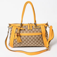 極美品 GUCCI グッチ 2WAY ショルダー ハンドバッグ 232300 GGキャンバス バンブー ベラ レザー ベージュ 中古 4a005098