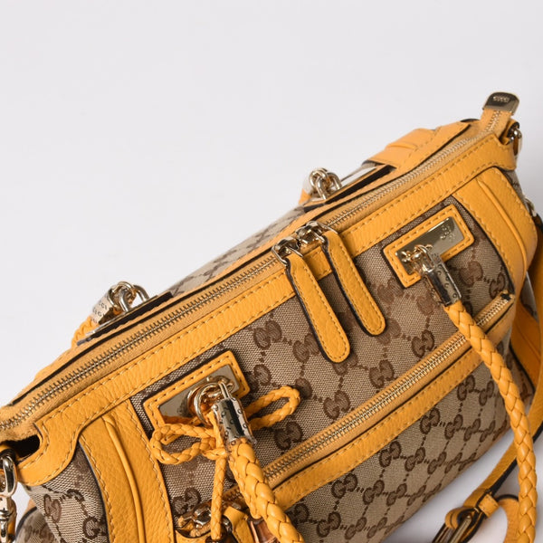 極美品 GUCCI グッチ 2WAY ショルダー ハンドバッグ 232300 GGキャンバス バンブー ベラ レザー ベージュ 中古 4a005098