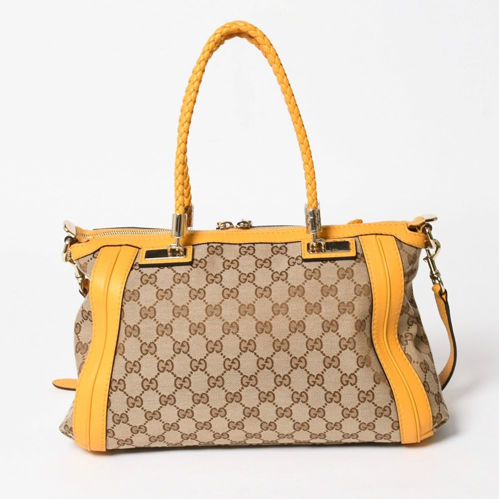 極美品 GUCCI グッチ 2WAY ショルダー ハンドバッグ 232300 GGキャンバス バンブー ベラ レザー ベージュ 中古 4a005098
