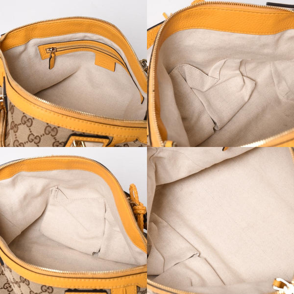 極美品 GUCCI グッチ 2WAY ショルダー ハンドバッグ 232300 GGキャンバス バンブー ベラ レザー ベージュ 中古 4a005098