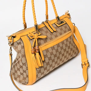 極美品 GUCCI グッチ 2WAY ショルダー ハンドバッグ 232300 GGキャンバス バンブー ベラ レザー ベージュ 中古 4a005098
