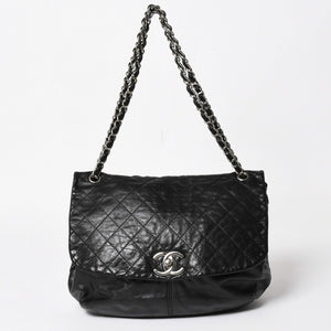 極美品 CHANEL シャネル Sフラップ Wチェーンショルダーバッグ 18番台 ココマーク カーフスキン ブラック シルバー金具 中古 4a005240