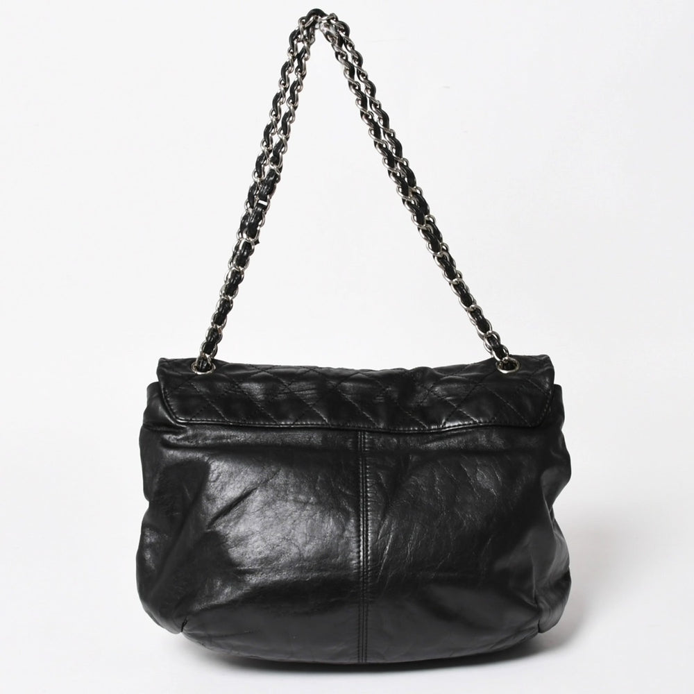 極美品 CHANEL シャネル Sフラップ Wチェーンショルダーバッグ 18番台 ココマーク カーフスキン ブラック シルバー金具 中古 4a005240