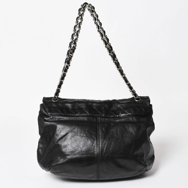 極美品 CHANEL シャネル Sフラップ Wチェーンショルダーバッグ 18番台 ココマーク カーフスキン ブラック シルバー金具 中古 4a005240