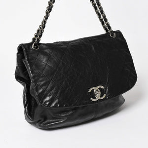 極美品 CHANEL シャネル Sフラップ Wチェーンショルダーバッグ 18番台 ココマーク カーフスキン ブラック シルバー金具 中古 4a005240