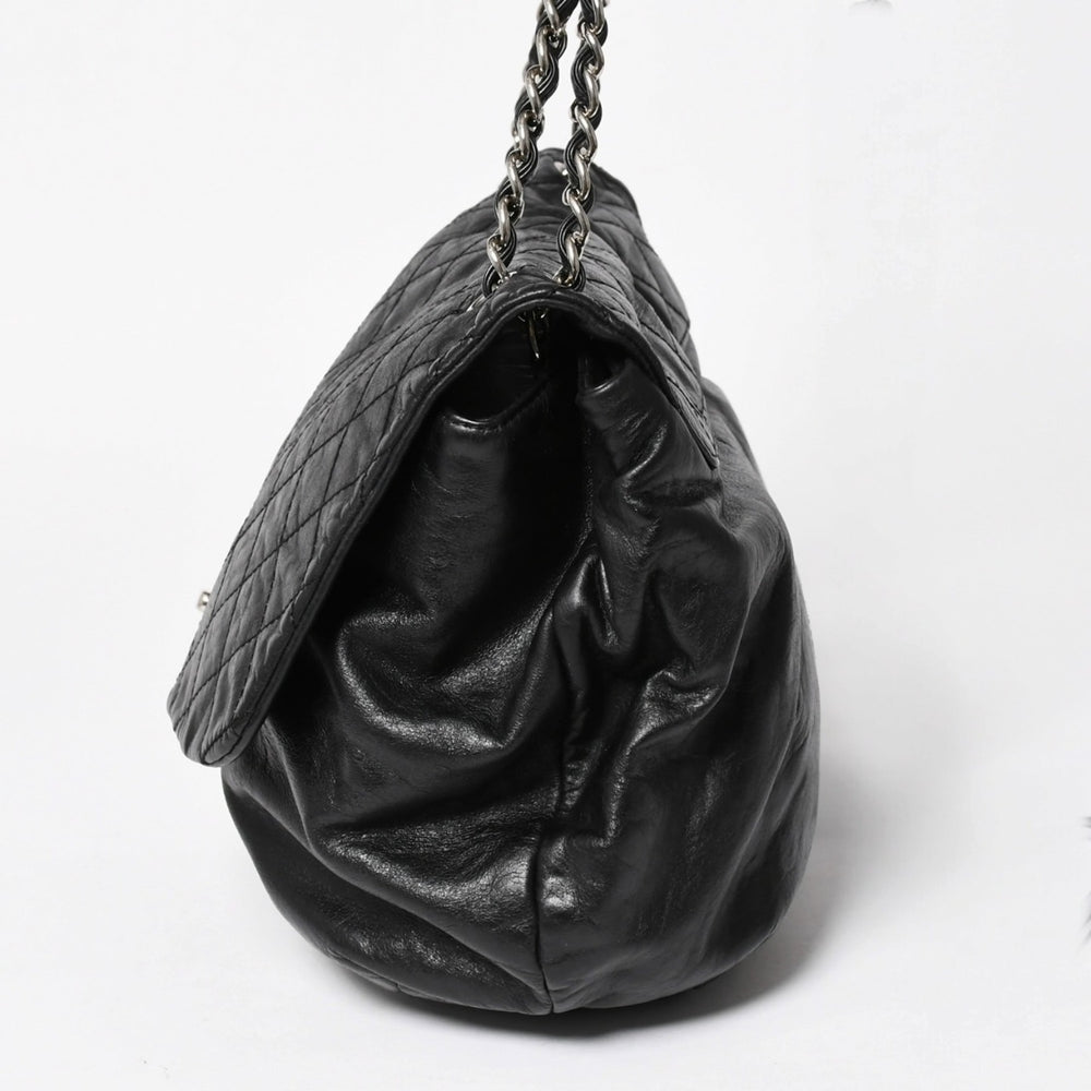 Very Good Condition CHANEL S Flap W Chain Shoulder Bag No. 18 Coco Mark Calfskin Black Silver Hardware Used 4a005240