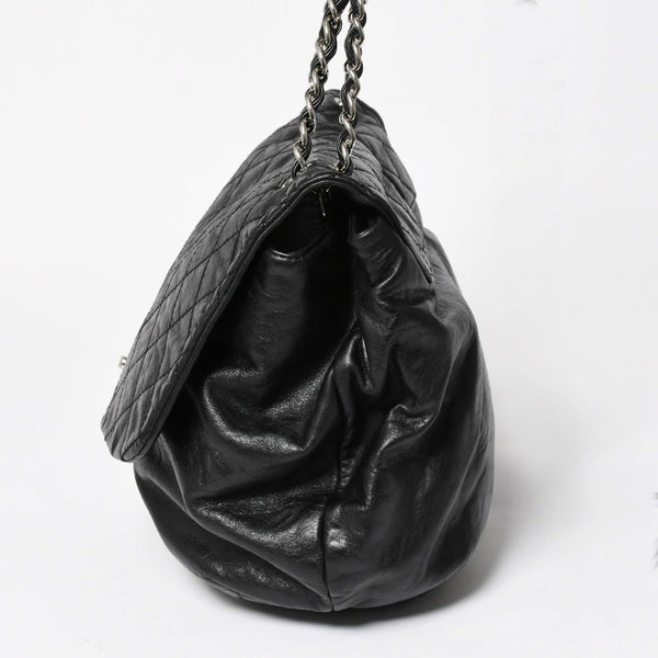 極美品 CHANEL シャネル Sフラップ Wチェーンショルダーバッグ 18番台 ココマーク カーフスキン ブラック シルバー金具 中古 4a005240