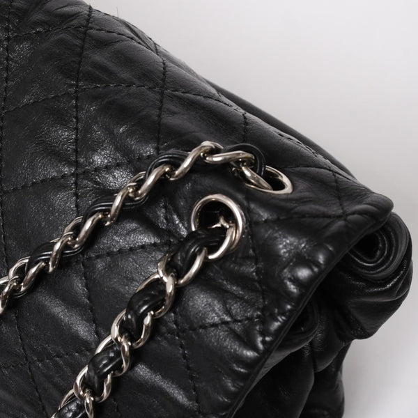 極美品 CHANEL シャネル Sフラップ Wチェーンショルダーバッグ 18番台 ココマーク カーフスキン ブラック シルバー金具 中古 4a005240