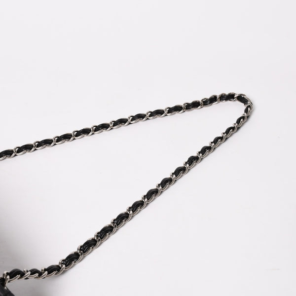極美品 CHANEL シャネル Sフラップ Wチェーンショルダーバッグ 18番台 ココマーク カーフスキン ブラック シルバー金具 中古 4a005240