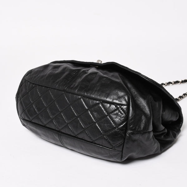 極美品 CHANEL シャネル Sフラップ Wチェーンショルダーバッグ 18番台 ココマーク カーフスキン ブラック シルバー金具 中古 4a005240