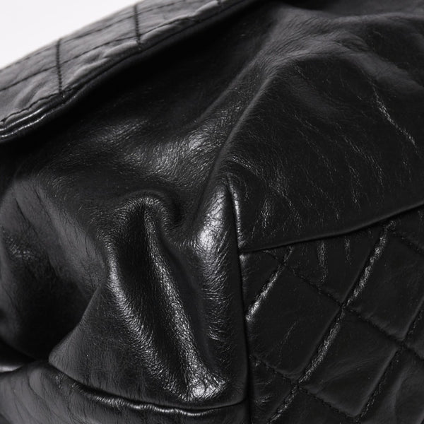 極美品 CHANEL シャネル Sフラップ Wチェーンショルダーバッグ 18番台 ココマーク カーフスキン ブラック シルバー金具 中古 4a005240