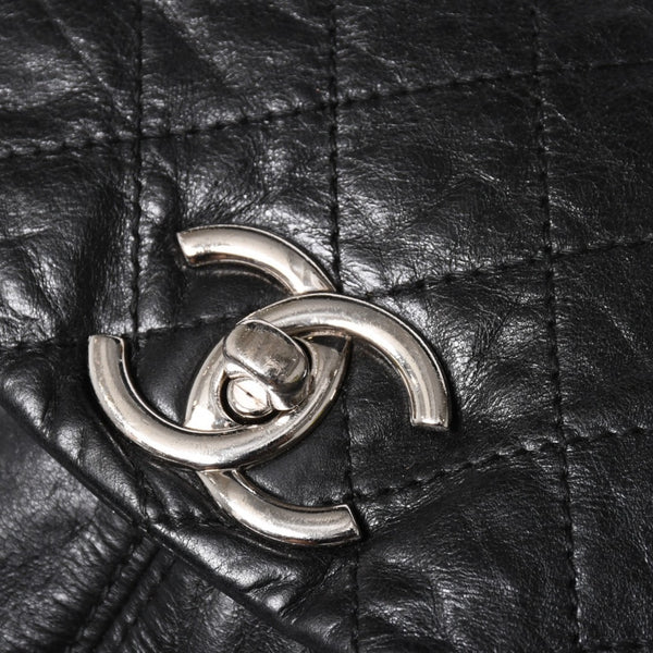 極美品 CHANEL シャネル Sフラップ Wチェーンショルダーバッグ 18番台 ココマーク カーフスキン ブラック シルバー金具 中古 4a005240