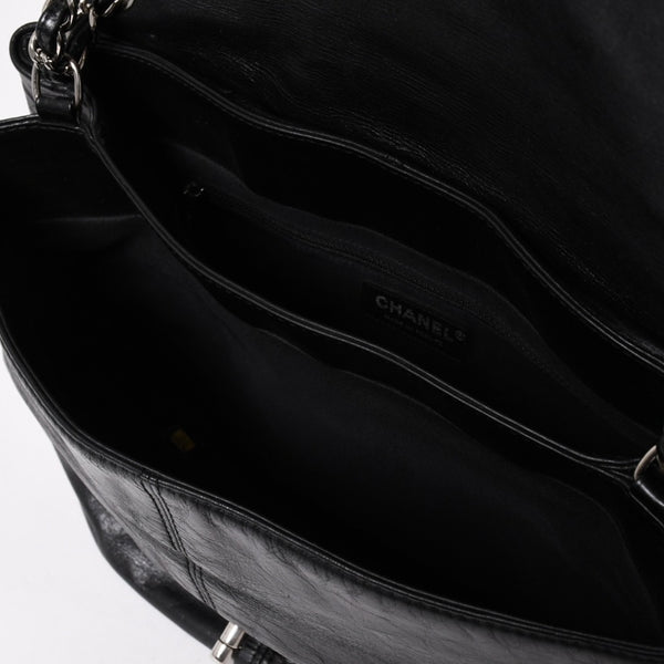 極美品 CHANEL シャネル Sフラップ Wチェーンショルダーバッグ 18番台 ココマーク カーフスキン ブラック シルバー金具 中古 4a005240