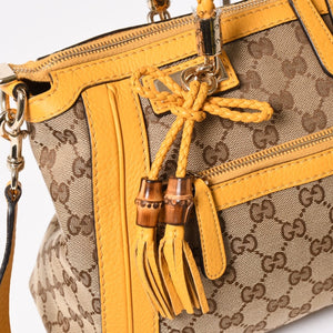極美品 GUCCI グッチ 2WAY ショルダー ハンドバッグ 232300 GGキャンバス バンブー ベラ レザー ベージュ 中古 4a005098
