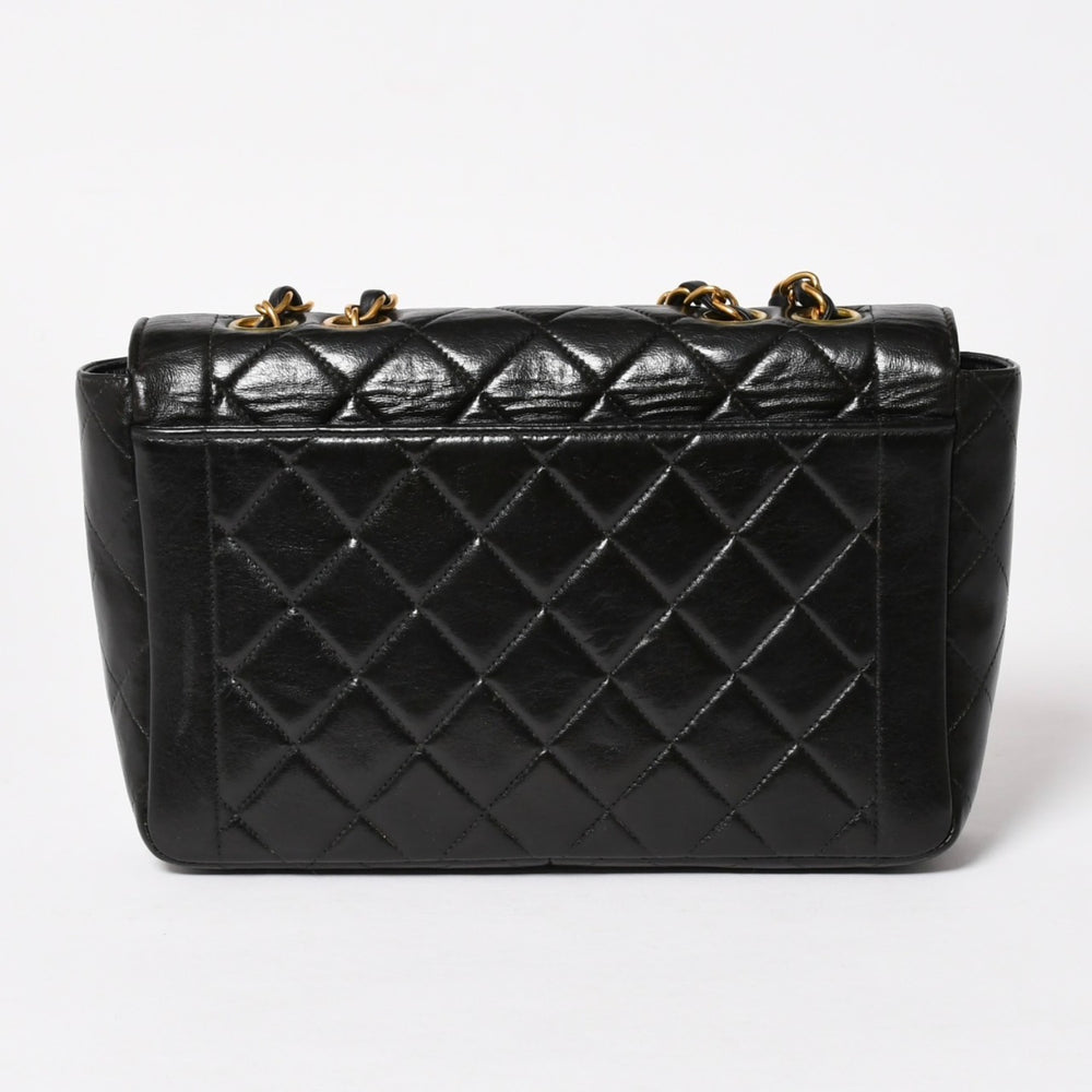CHANEL シャネル Sフラップ Wチェーンショルダーバッグ 4番台 ココマーク ラムスキン ブラック ゴールド金具 美品 中古 4a005279