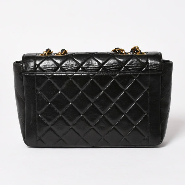 CHANEL シャネル Sフラップ Wチェーンショルダーバッグ 4番台 ココマーク ラムスキン ブラック ゴールド金具 美品 中古 4a005279