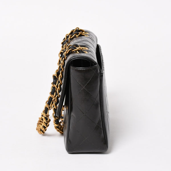 CHANEL シャネル Sフラップ Wチェーンショルダーバッグ 4番台 ココマーク ラムスキン ブラック ゴールド金具 美品 中古 4a005279