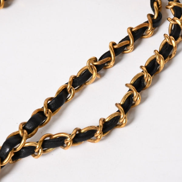 CHANEL シャネル Sフラップ Wチェーンショルダーバッグ 4番台 ココマーク ラムスキン ブラック ゴールド金具 美品 中古 4a005279
