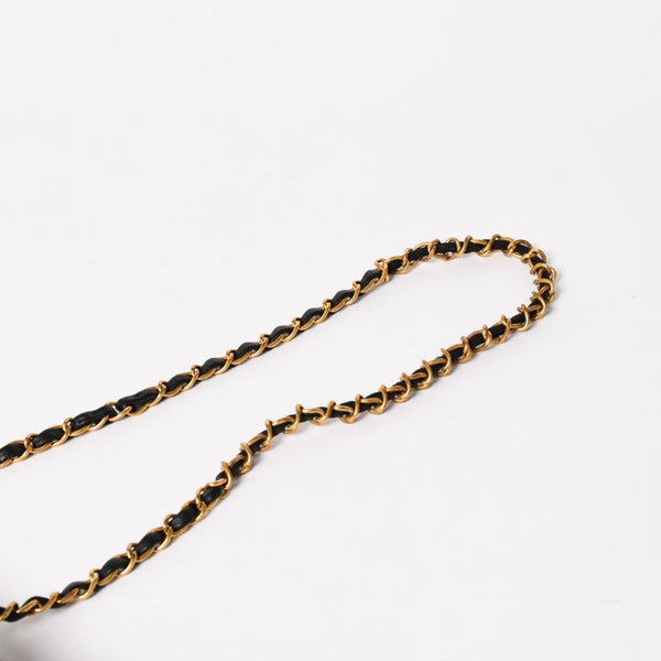 CHANEL シャネル Sフラップ Wチェーンショルダーバッグ 4番台 ココマーク ラムスキン ブラック ゴールド金具 美品 中古 4a005279
