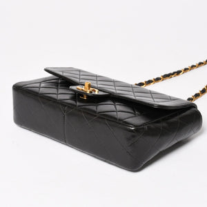 CHANEL シャネル Sフラップ Wチェーンショルダーバッグ 4番台 ココマーク ラムスキン ブラック ゴールド金具 美品 中古 4a005279