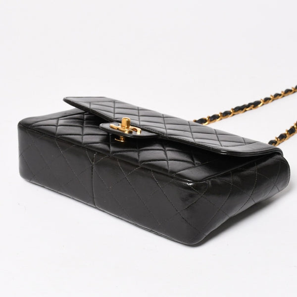 CHANEL シャネル Sフラップ Wチェーンショルダーバッグ 4番台 ココマーク ラムスキン ブラック ゴールド金具 美品 中古 4a005279
