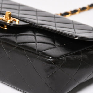 CHANEL シャネル Sフラップ Wチェーンショルダーバッグ 4番台 ココマーク ラムスキン ブラック ゴールド金具 美品 中古 4a005279