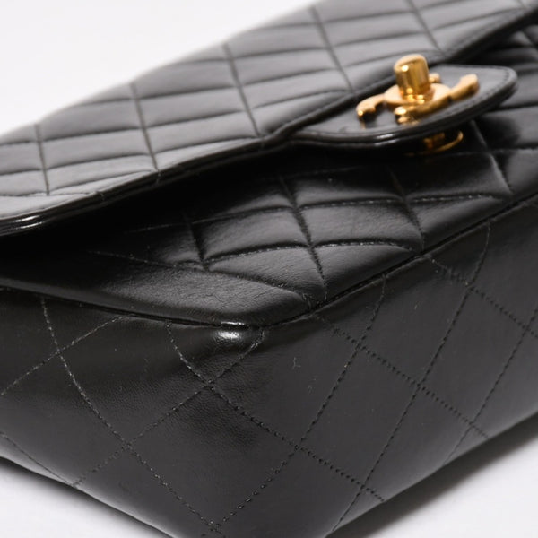 CHANEL シャネル Sフラップ Wチェーンショルダーバッグ 4番台 ココマーク ラムスキン ブラック ゴールド金具 美品 中古 4a005279