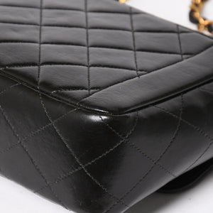 CHANEL シャネル Sフラップ Wチェーンショルダーバッグ 4番台 ココマーク ラムスキン ブラック ゴールド金具 美品 中古 4a005279