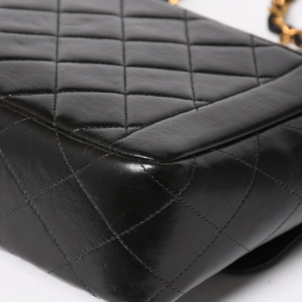 CHANEL シャネル Sフラップ Wチェーンショルダーバッグ 4番台 ココマーク ラムスキン ブラック ゴールド金具 美品 中古 4a005279