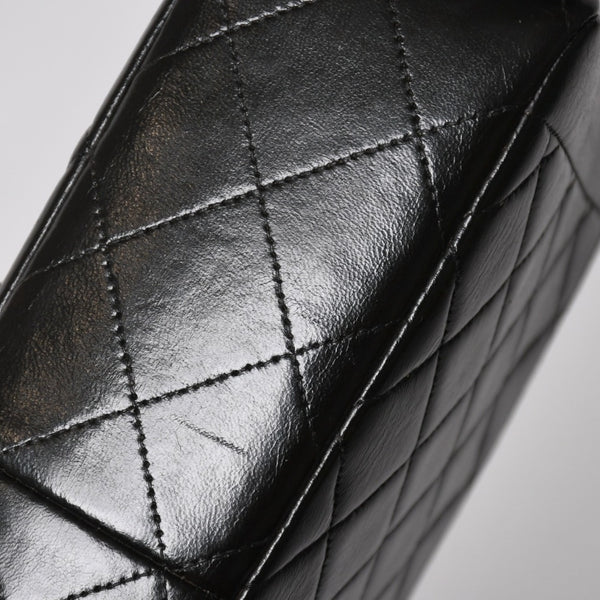 CHANEL シャネル Sフラップ Wチェーンショルダーバッグ 4番台 ココマーク ラムスキン ブラック ゴールド金具 美品 中古 4a005279