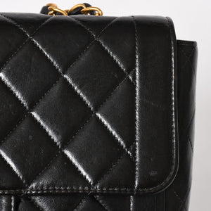 CHANEL シャネル Sフラップ Wチェーンショルダーバッグ 4番台 ココマーク ラムスキン ブラック ゴールド金具 美品 中古 4a005279
