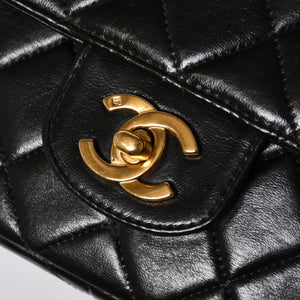CHANEL シャネル Sフラップ Wチェーンショルダーバッグ 4番台 ココマーク ラムスキン ブラック ゴールド金具 美品 中古 4a005279