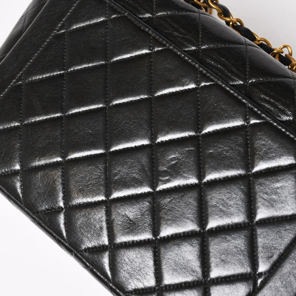 CHANEL シャネル Sフラップ Wチェーンショルダーバッグ 4番台 ココマーク ラムスキン ブラック ゴールド金具 美品 中古 4a005279