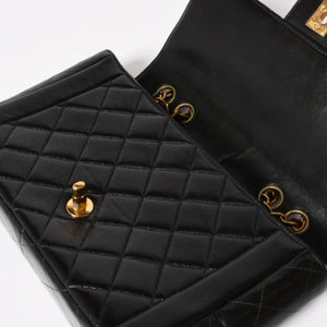 CHANEL シャネル Sフラップ Wチェーンショルダーバッグ 4番台 ココマーク ラムスキン ブラック ゴールド金具 美品 中古 4a005279