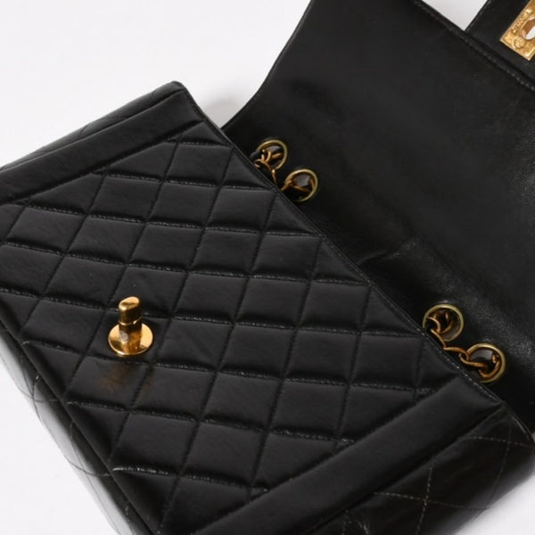 CHANEL シャネル Sフラップ Wチェーンショルダーバッグ 4番台 ココマーク ラムスキン ブラック ゴールド金具 美品 中古 4a005279