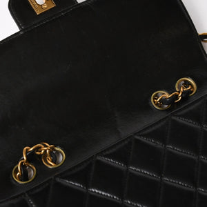 CHANEL シャネル Sフラップ Wチェーンショルダーバッグ 4番台 ココマーク ラムスキン ブラック ゴールド金具 美品 中古 4a005279