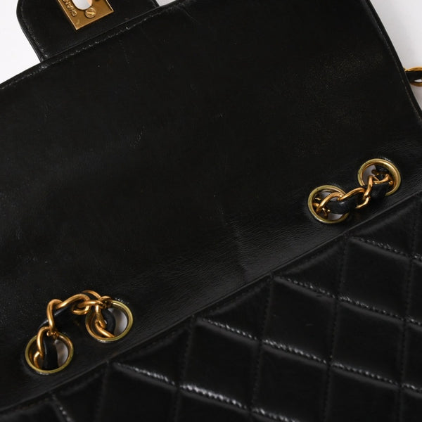 CHANEL シャネル Sフラップ Wチェーンショルダーバッグ 4番台 ココマーク ラムスキン ブラック ゴールド金具 美品 中古 4a005279