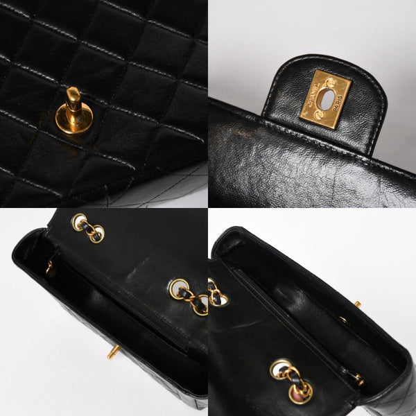 CHANEL シャネル Sフラップ Wチェーンショルダーバッグ 4番台 ココマーク ラムスキン ブラック ゴールド金具 美品 中古 4a005279