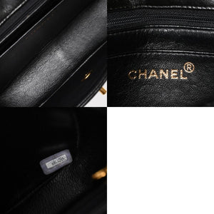 CHANEL シャネル Sフラップ Wチェーンショルダーバッグ 4番台 ココマーク ラムスキン ブラック ゴールド金具 美品 中古 4a005279